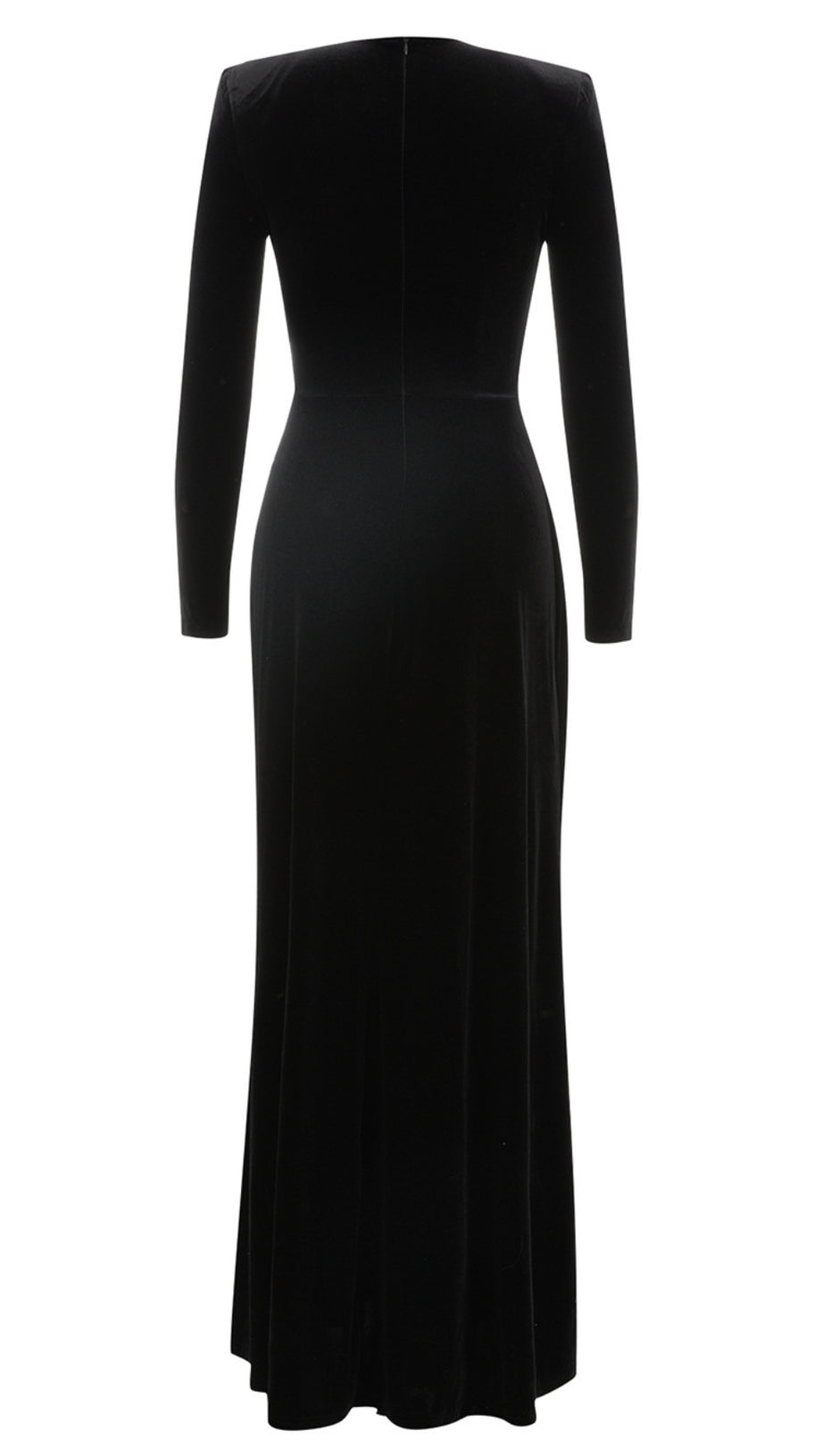 VELVET SEQUIN - INSET LONG - SLEEVE MAXI DRESS IN BLACK
