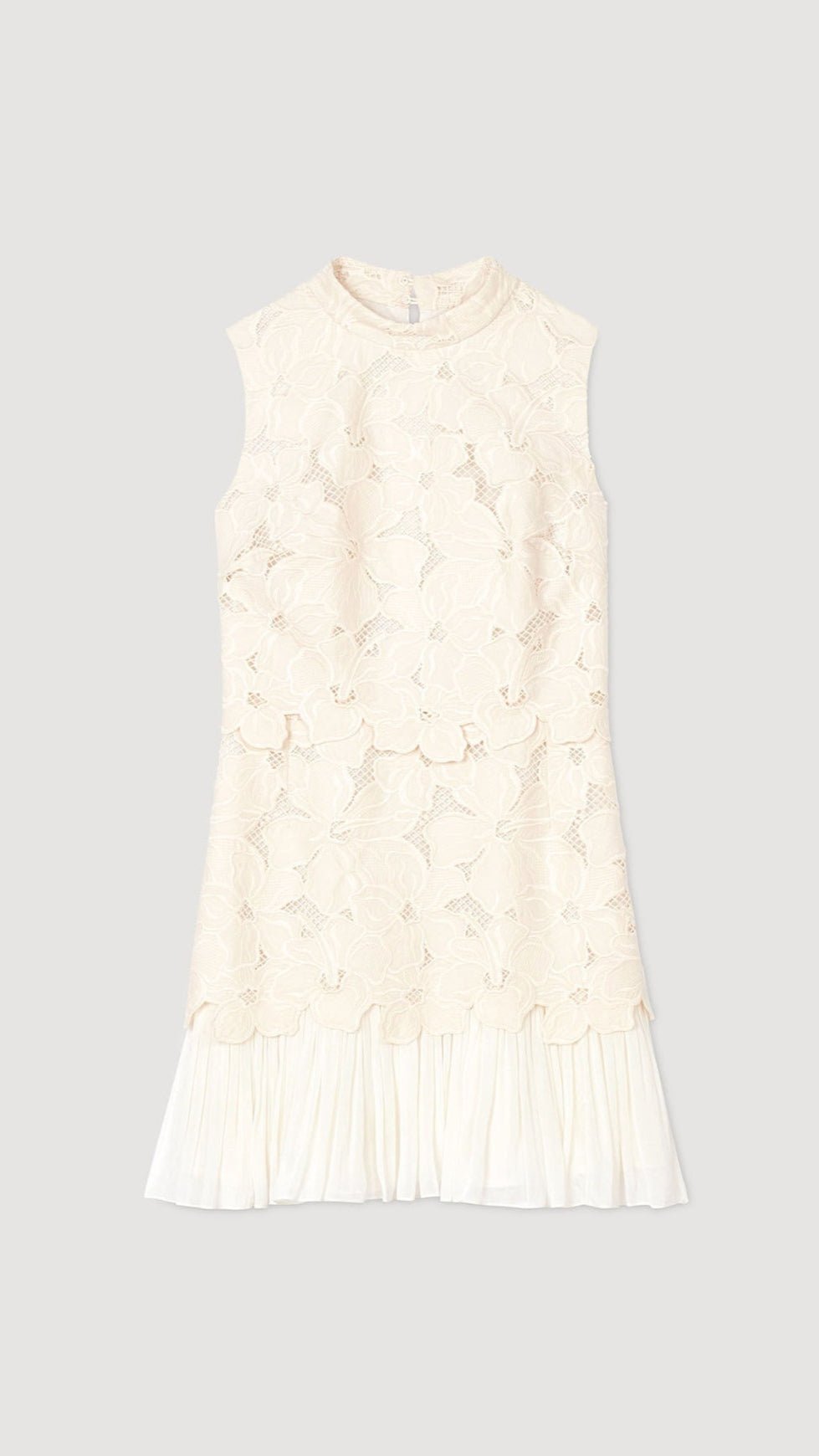 EMBROIDERY BACKLESS GUIPURE MINI DRESS IN ECUR