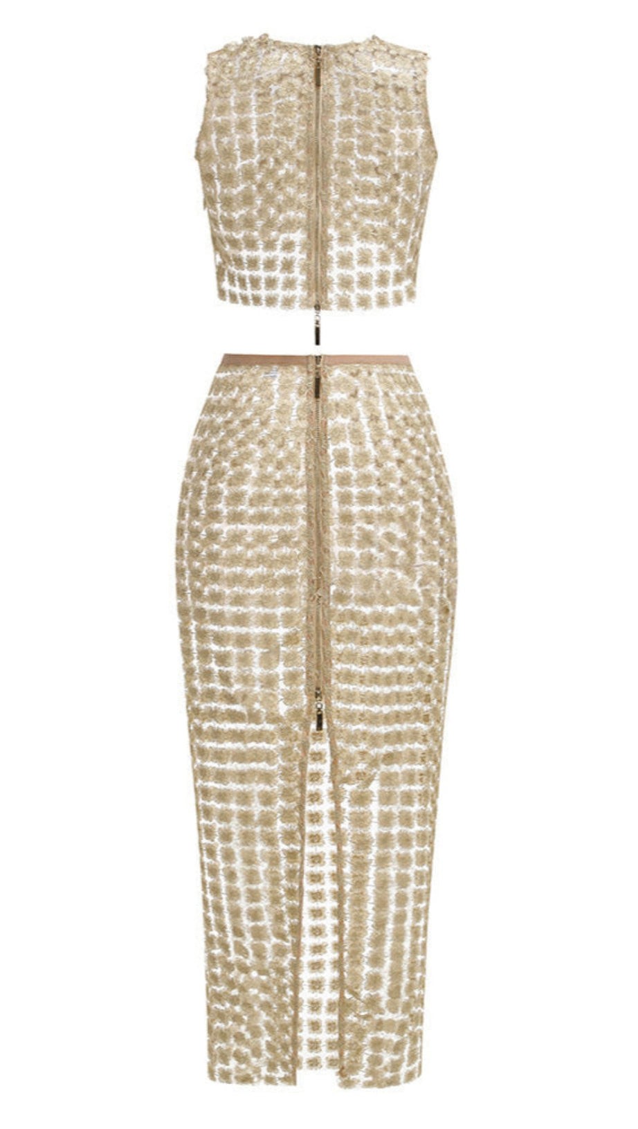 APRICOT SHEER PLAID FISHTAIL MAXI SKIRT TWO PIECE OF SET