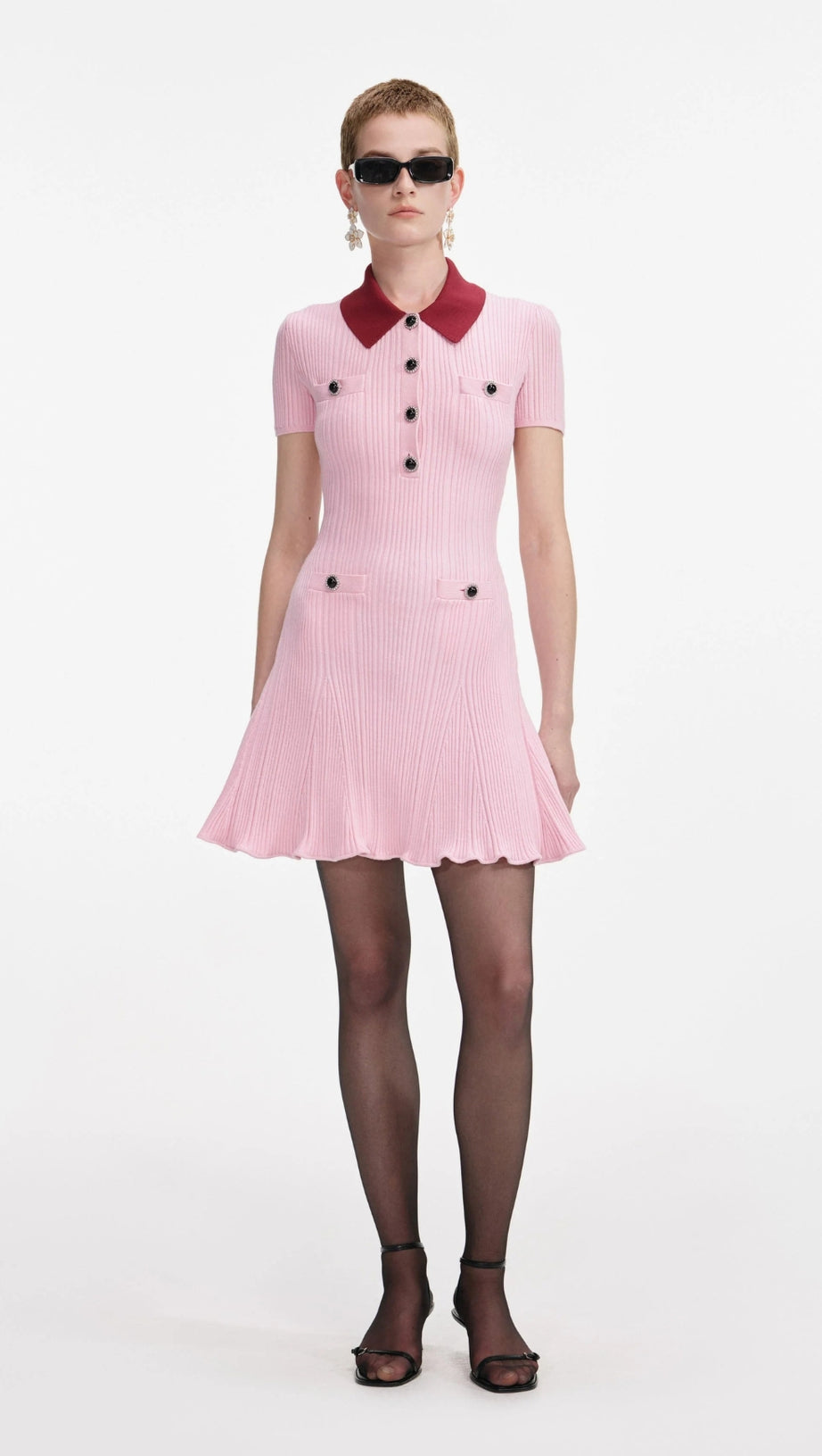 CHRISTINE PINK CONTRAST COLLAR KNIT MINI DRESS