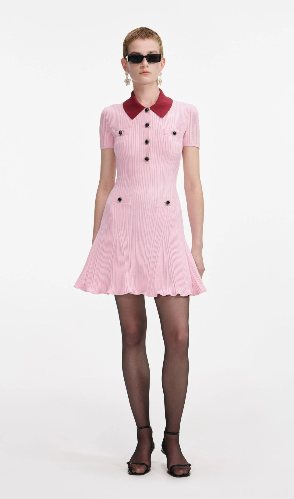 CHRISTINE PINK CONTRAST COLLAR KNIT MINI DRESS