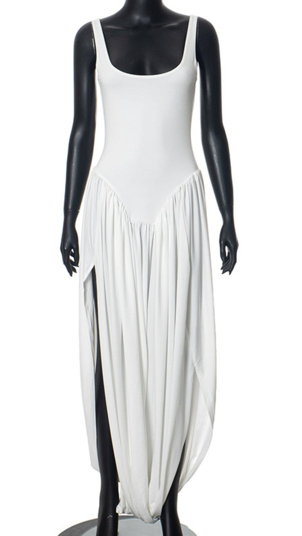 AIIZIE SQUARE NECK RUCHED ASYMMETRIC MAXI DRESS IN WHITE - product image