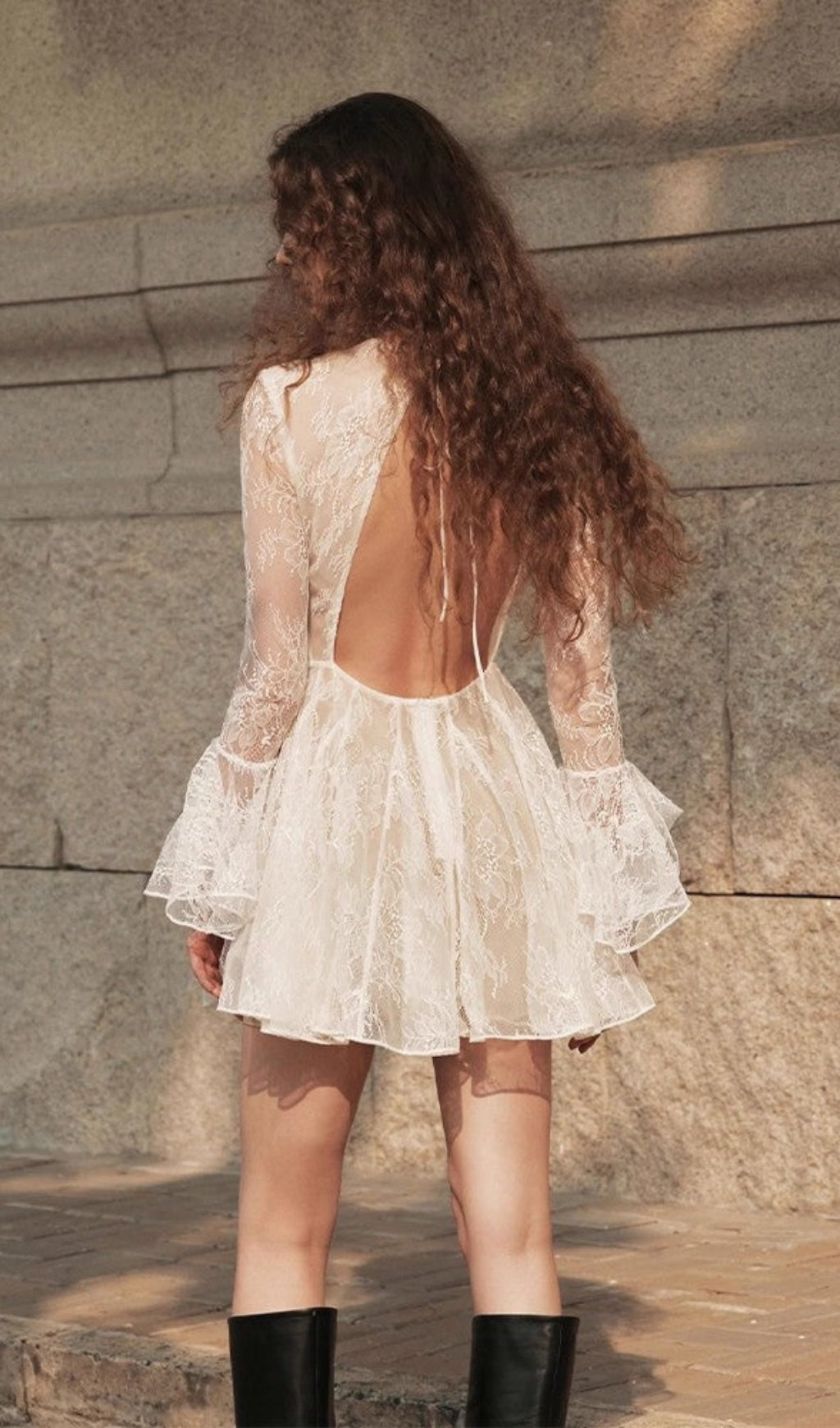 AIIZIE BBLYTHE TULLE LACE BACKLESS MINI DRESS IN WHITE - product image