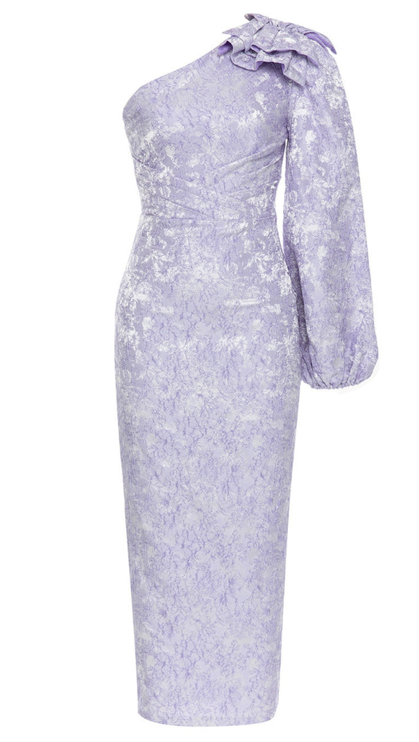 AIIZIE FLORAL ONE - SHOULDER BOW - DETAIL MIDI DRESS IN LILAC - product image