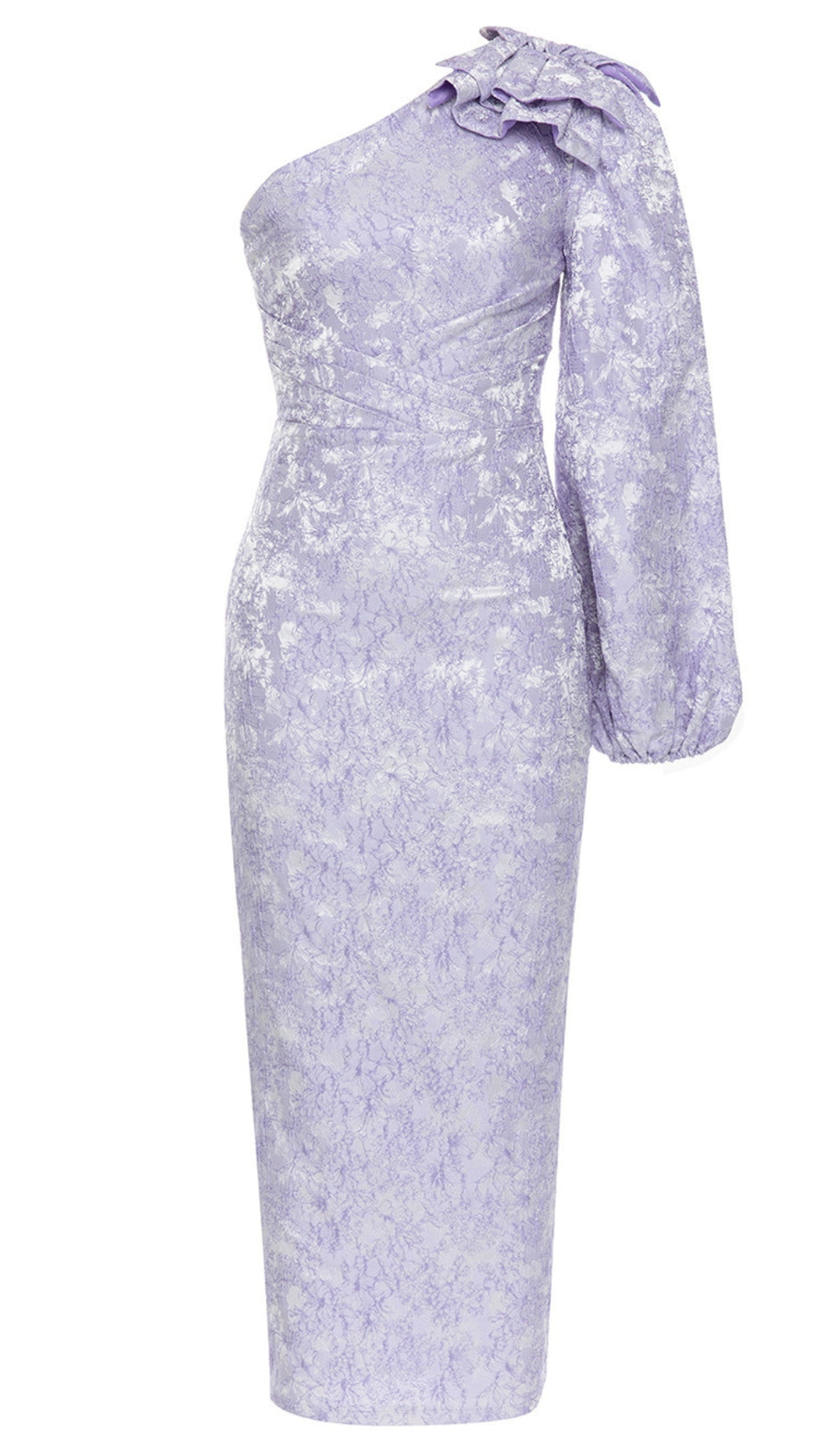 Geblümtes Midikleid mit One-Shoulder-Schleife in Flieder