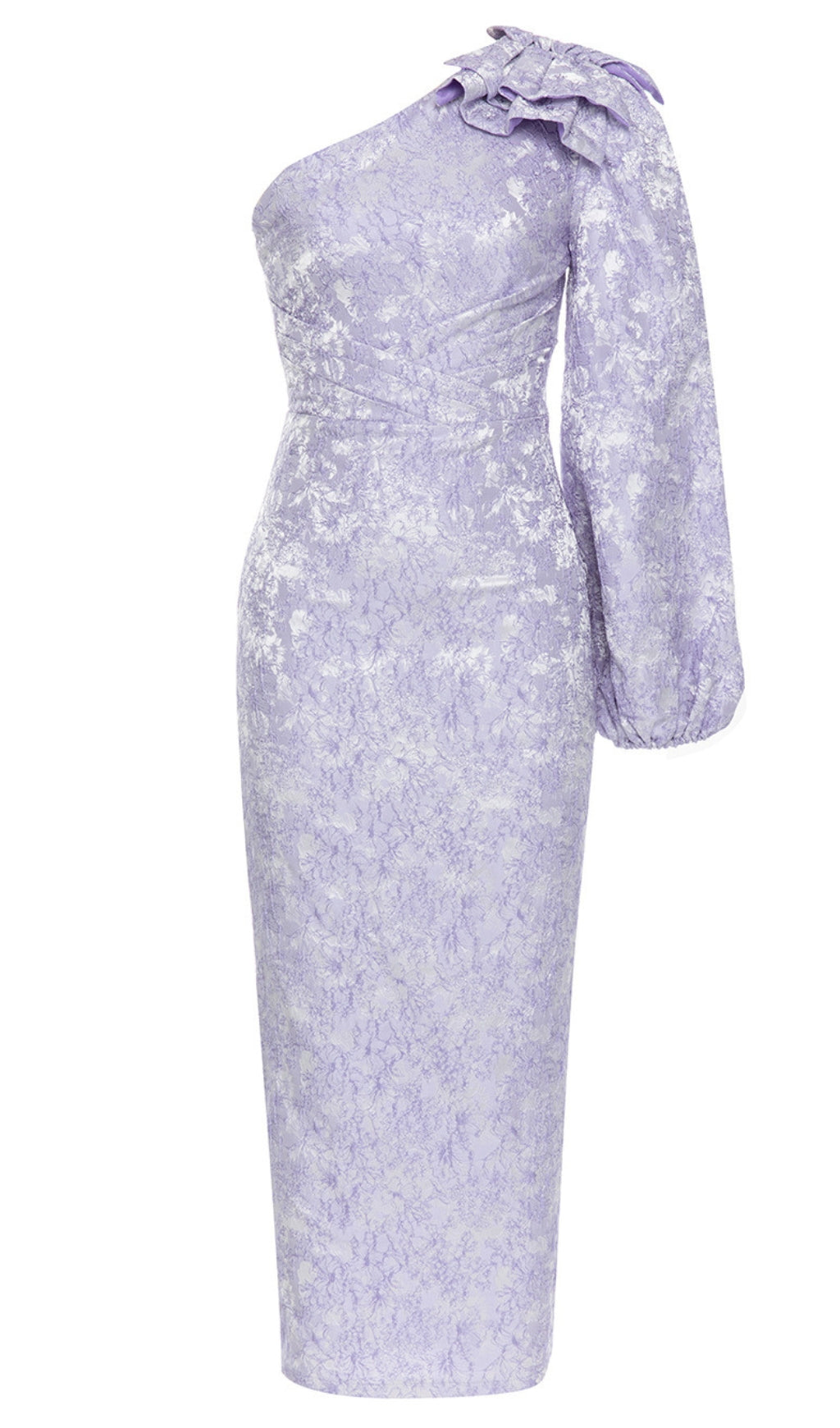 Geblümtes Midikleid mit One-Shoulder-Schleife in Flieder