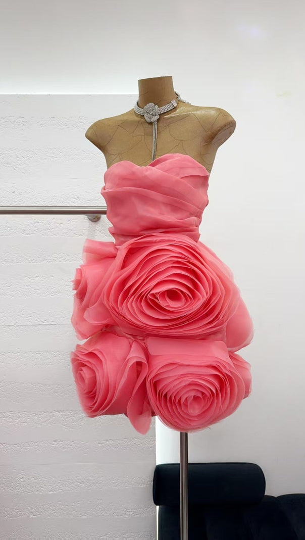 AIIZIE GEORGIA APPLIQUÉD ORGANZA CORAL MINI DRESS - product image