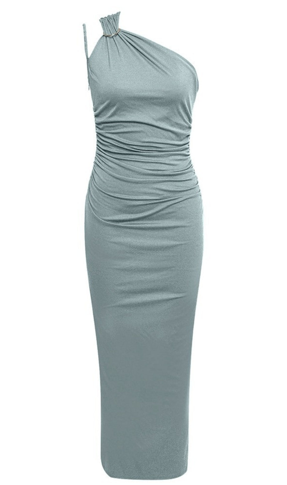 Abito midi monospalla arricciato blu 
