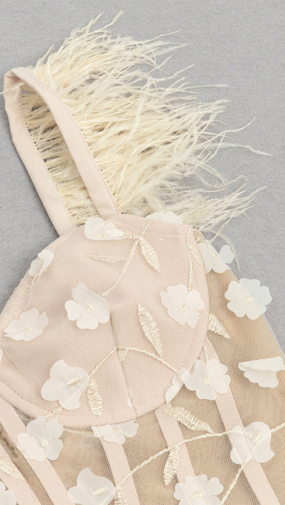 FEATHER - STRAP FLORAL - EMBROIDERED MERMAID GOWN IN IVORY