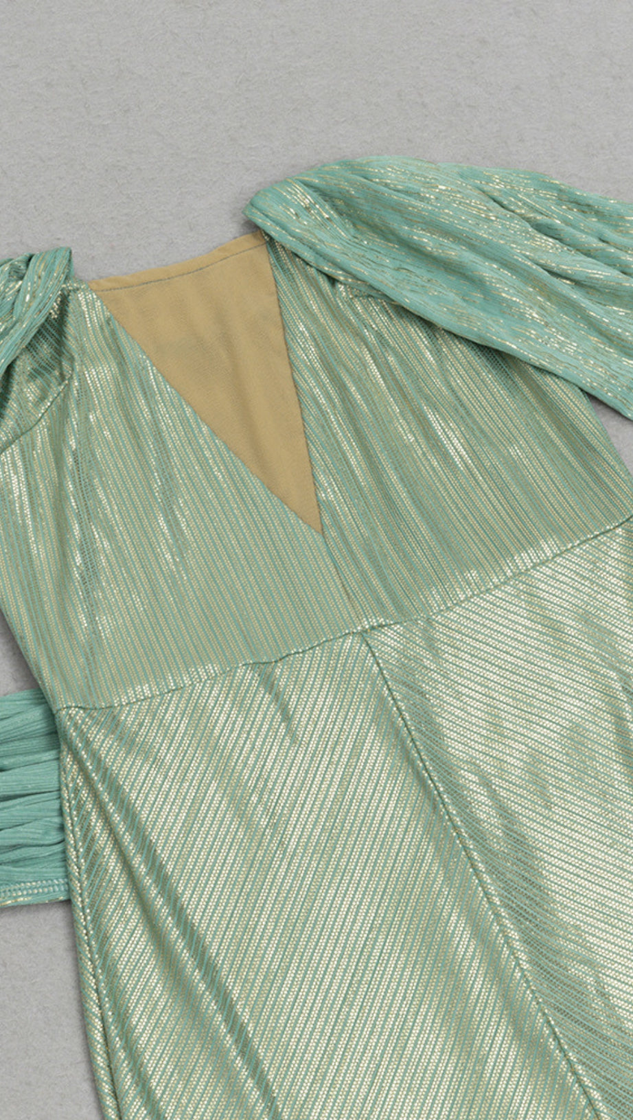 METALLIC V - NECK SLIT MAXI DRESS IN TEAL