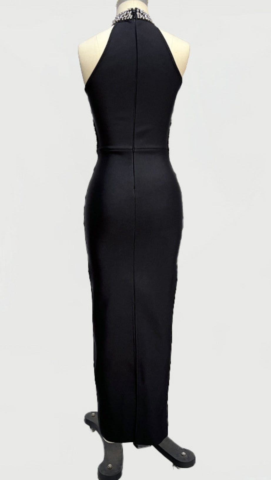 HALTER NECK RHINESTONE CUTOUT MAXI DRESS IN BLACK