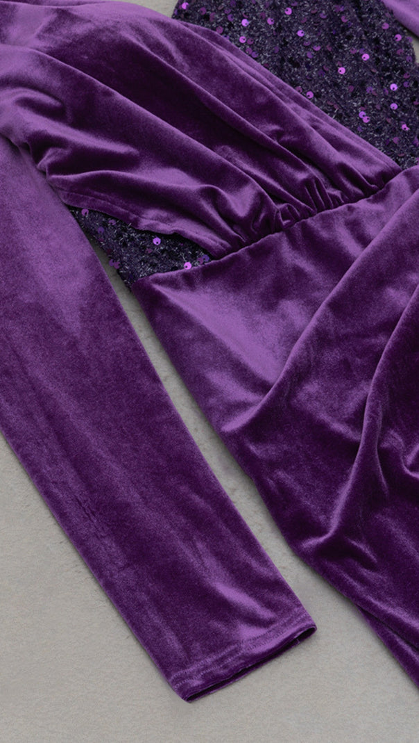 AIIZIE VELVET ONE - SHOULDER SEQUIN - EMBELLISHED MERMAID GOWN IN PURPLE - product image