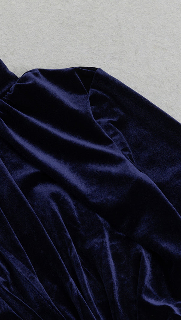 AIIZIE VELVET CUTOUT HIGH - NECK MAXI DRESS IN NAVY BLUE - product image