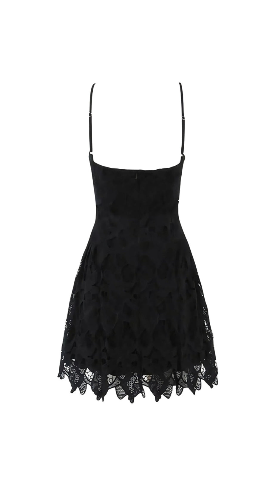 LACE HOLLOW SLEEVELESS MINI DRESS IN BLACK