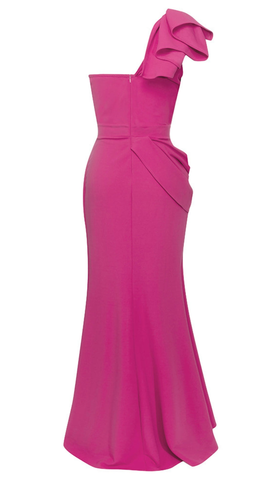 ONE - SHOULDER RUFFLED SLIT MAXI DRESS IN PINK