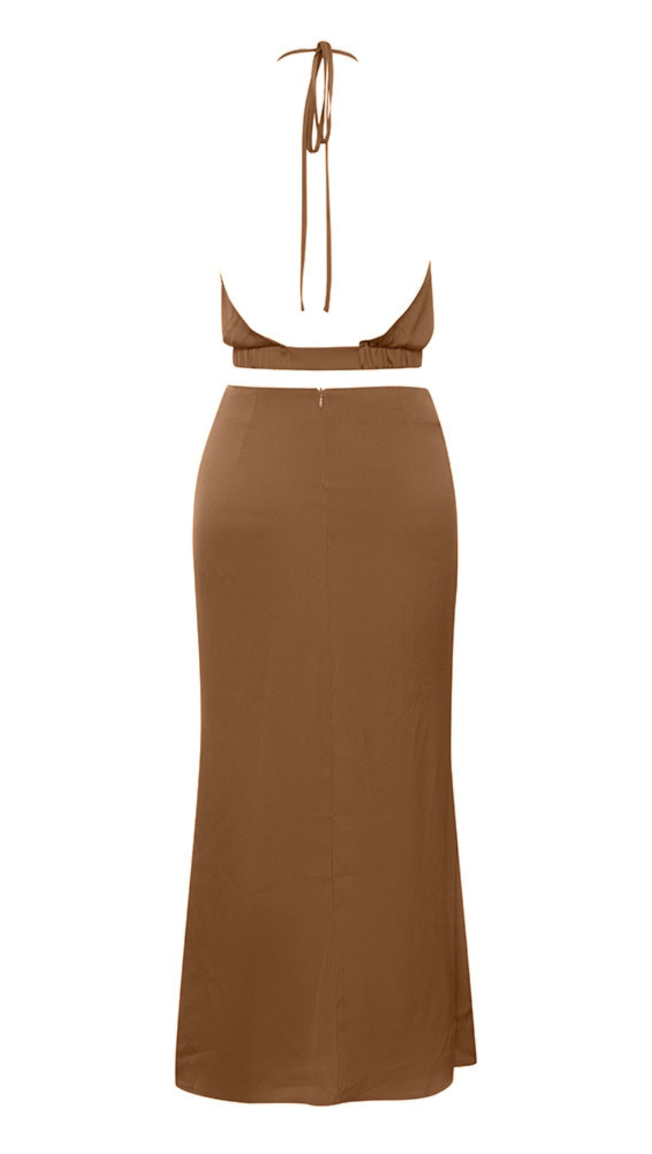 Neckholder-Midikleid mit Cut-Outs und Schlitz in Braun
