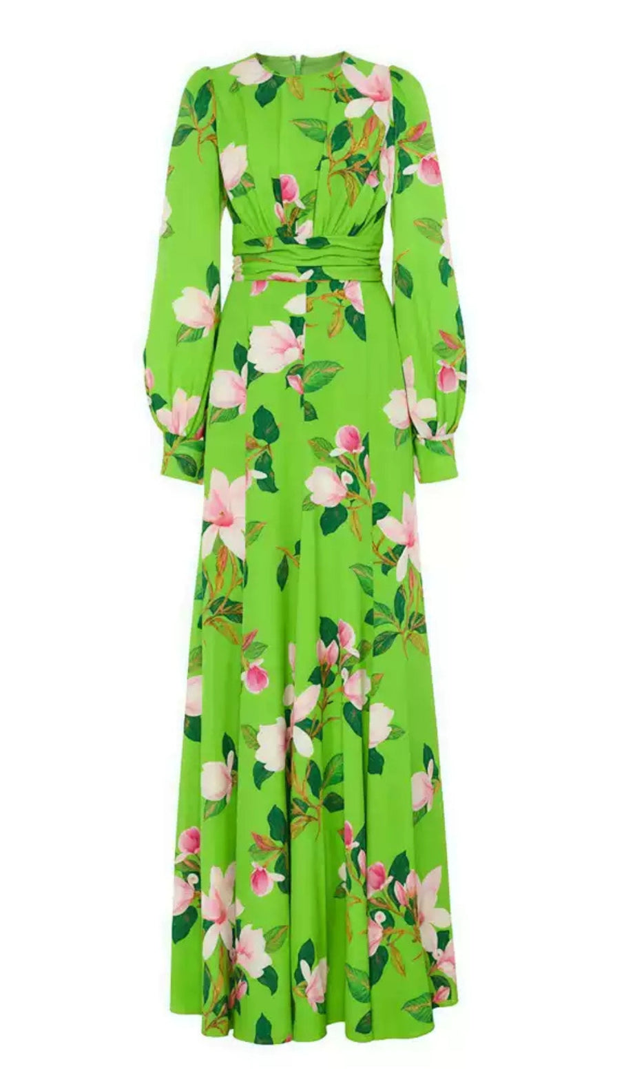 Grünes, langärmliges Maxikleid mit Blumenmuster 