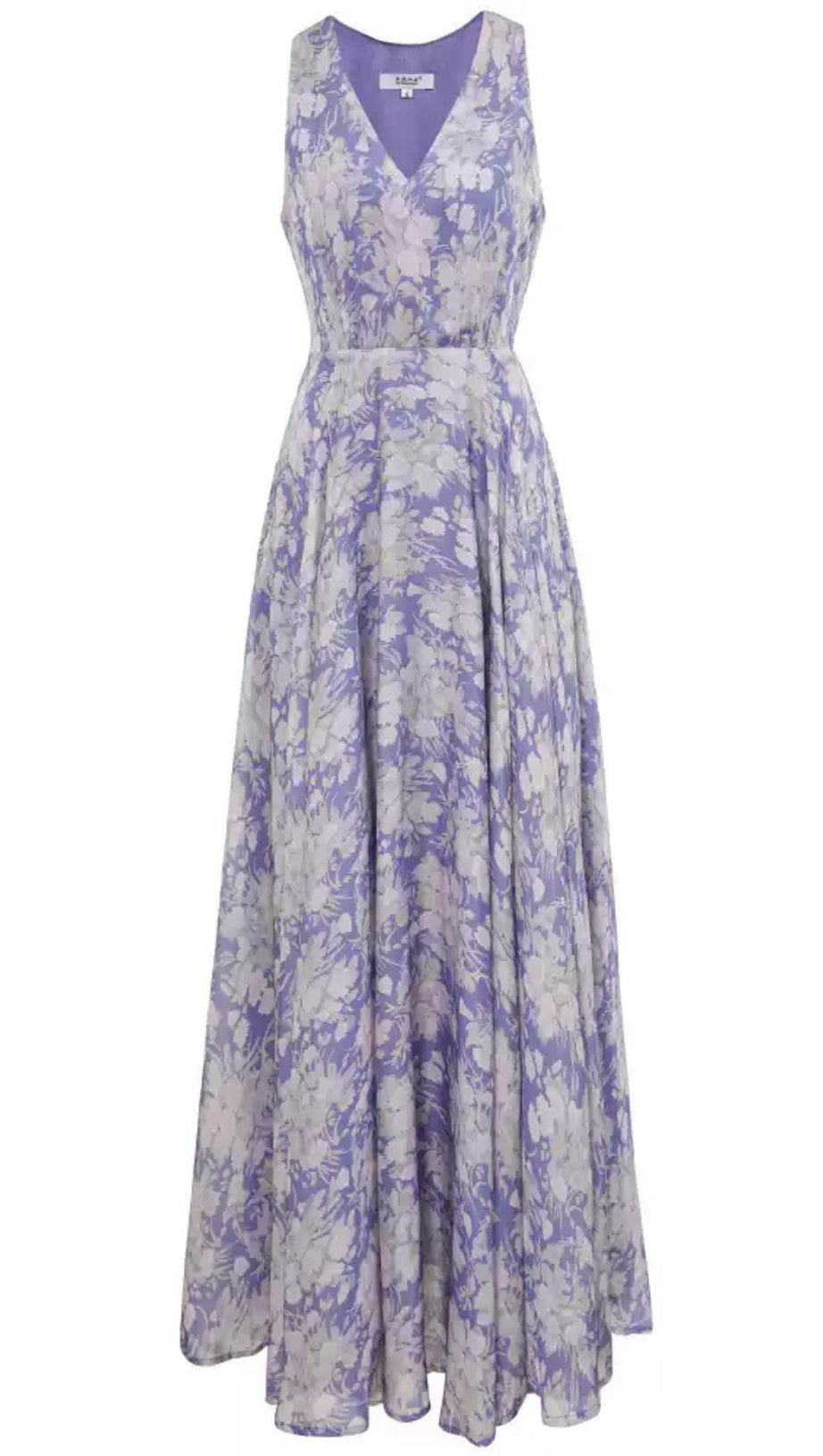 PURPLE ELEGANT FLORAL MAXI DRESS WITH V - NECK AND FLOWY SKIRT