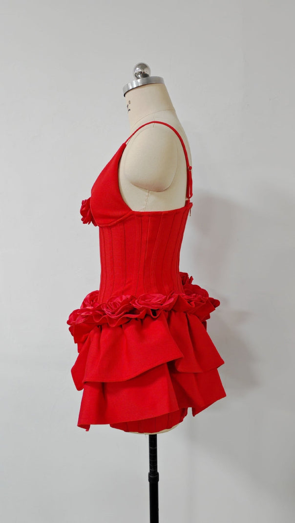 AIIZIE MARCIA SLEEVELESS SEQUINS FLOWER BANDAGE MINI DRESS IN RED - product image