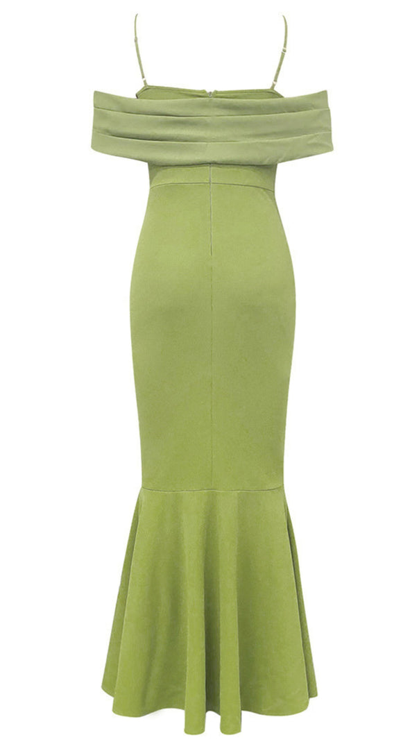 AIIZIE OFF - SHOULDER BOW - FRONT MERMAID MIDI DRESS IN GREEN - product image