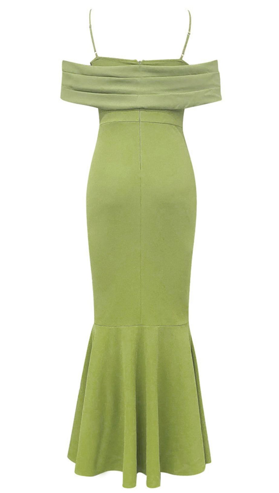 Schulterfreies, grünes Meerjungfrau-Midikleid mit Schleife vorne