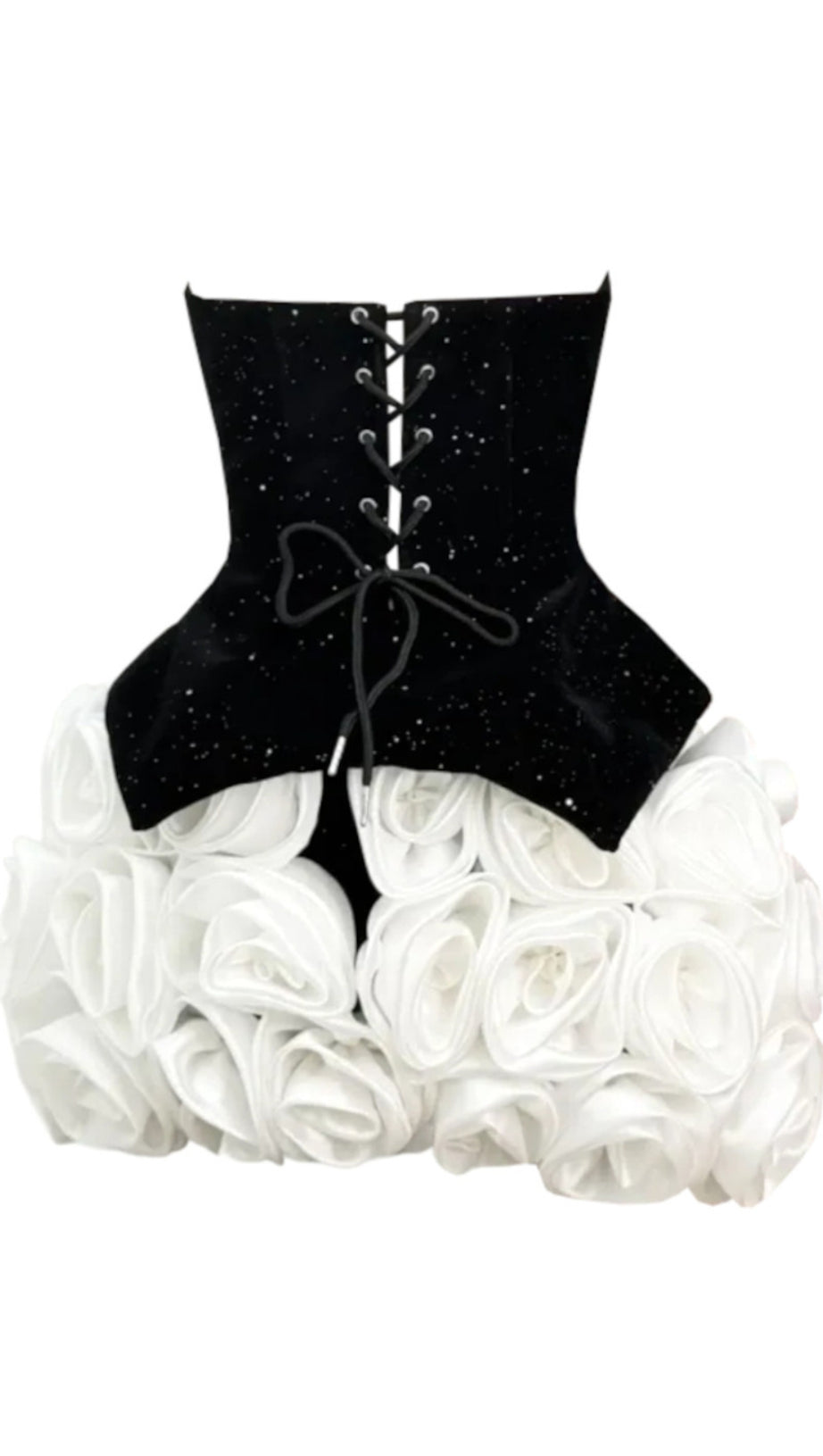 DORIS 3D FLOWER SEQUIN STRAPLESS MINI DRESS IN BLACK