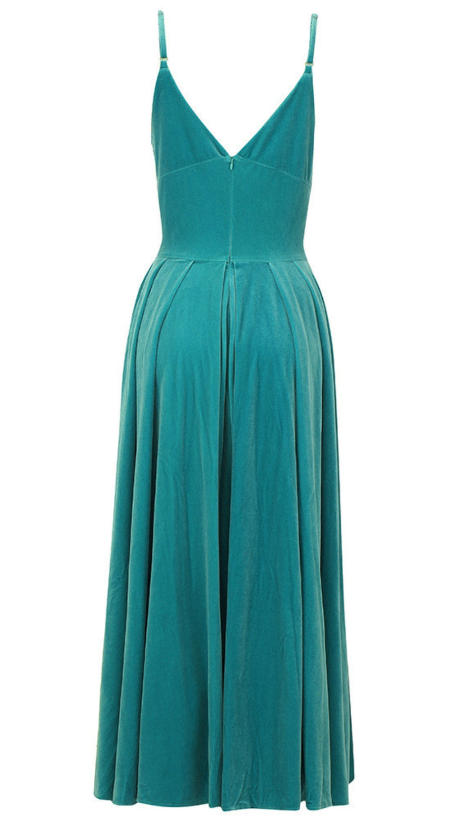 VELVET BUTTON - FRONT SPAGHETTI STRAP MAXI DRESS IN TEAL