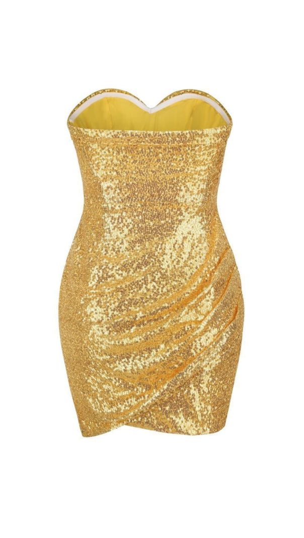 AIIZIE HEDWIG SEQUIN PLEATED STRAPLESS MINI DRESS IN GOLD - product image