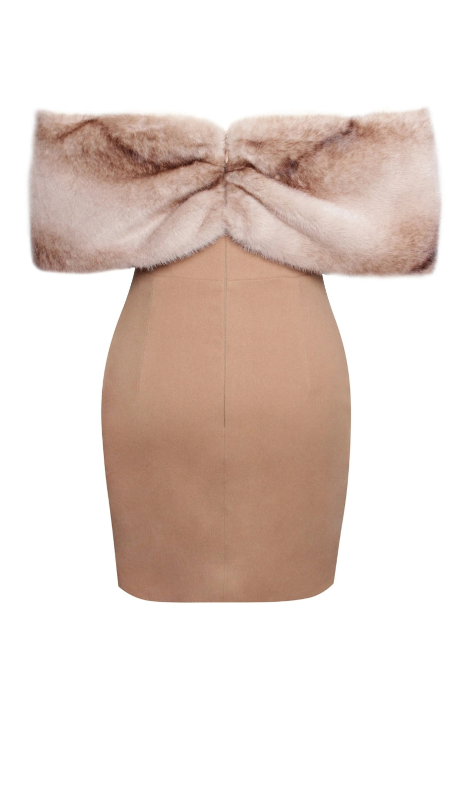 TURMERIC OFF SHOULDER FUR TRIM MINI DRESS