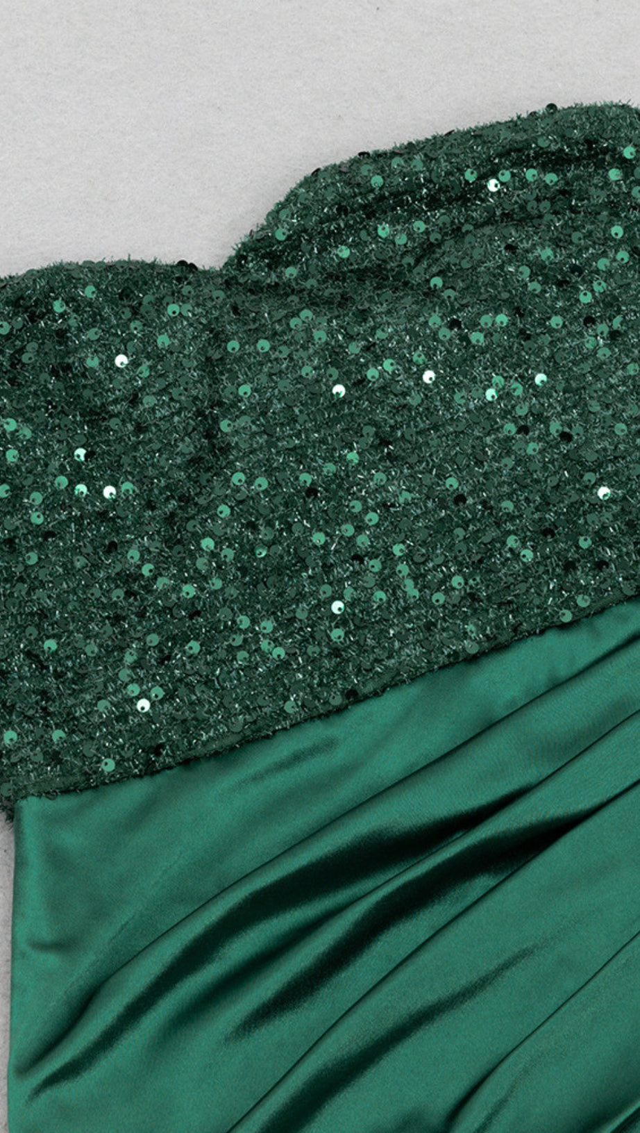 SEQUIN - BODICE RUCHED SATIN MERMAID GOWN IN GREEN