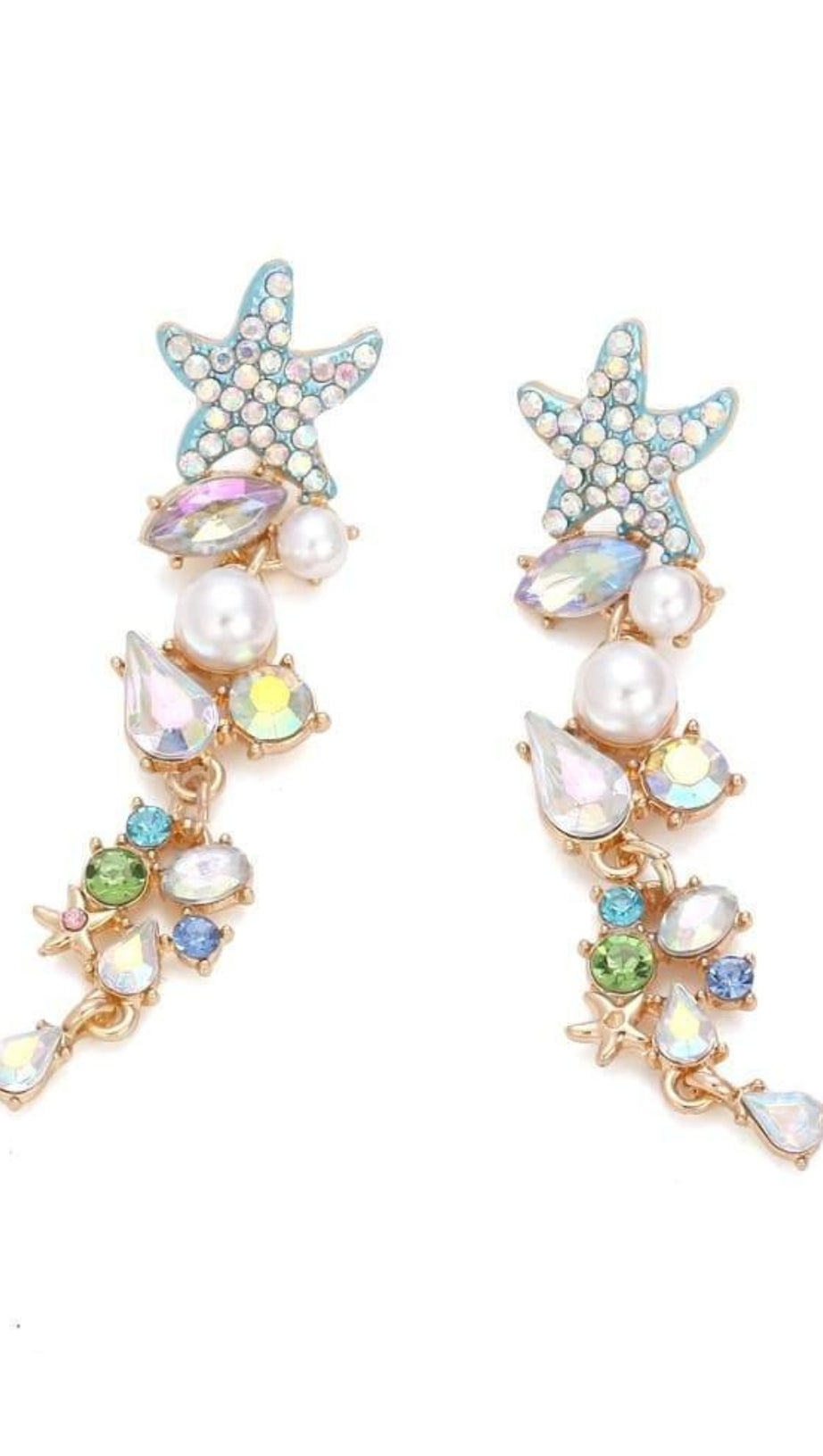 ENAMEL CRYSTAL PEARL STARFISH DROP EARRINGS