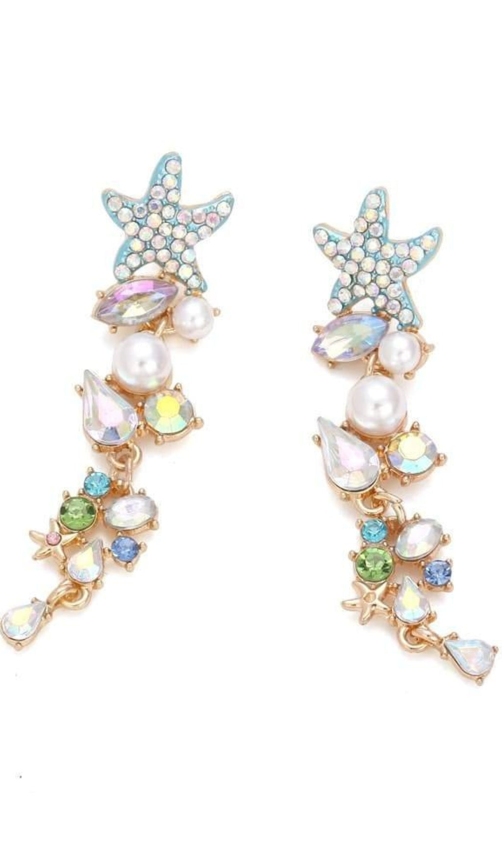 AIIZIE ENAMEL CRYSTAL PEARL STARFISH DROP EARRINGS - product image