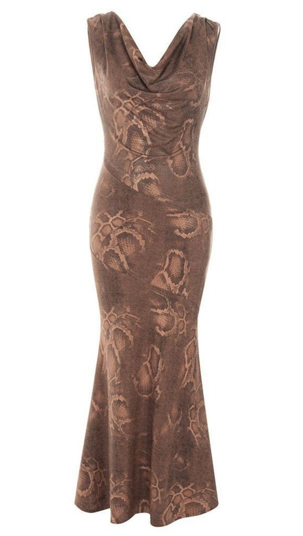 AIIZIE SNAKE - PRINT COWL - NECK MERMAID MIDI DRESS - product image