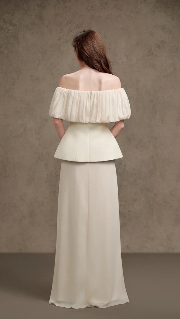 AIIZIE KAREN STRAIGHT PLAIN FOAM SILK STRAPLESS MAXI DRESS IN WHITE - product image