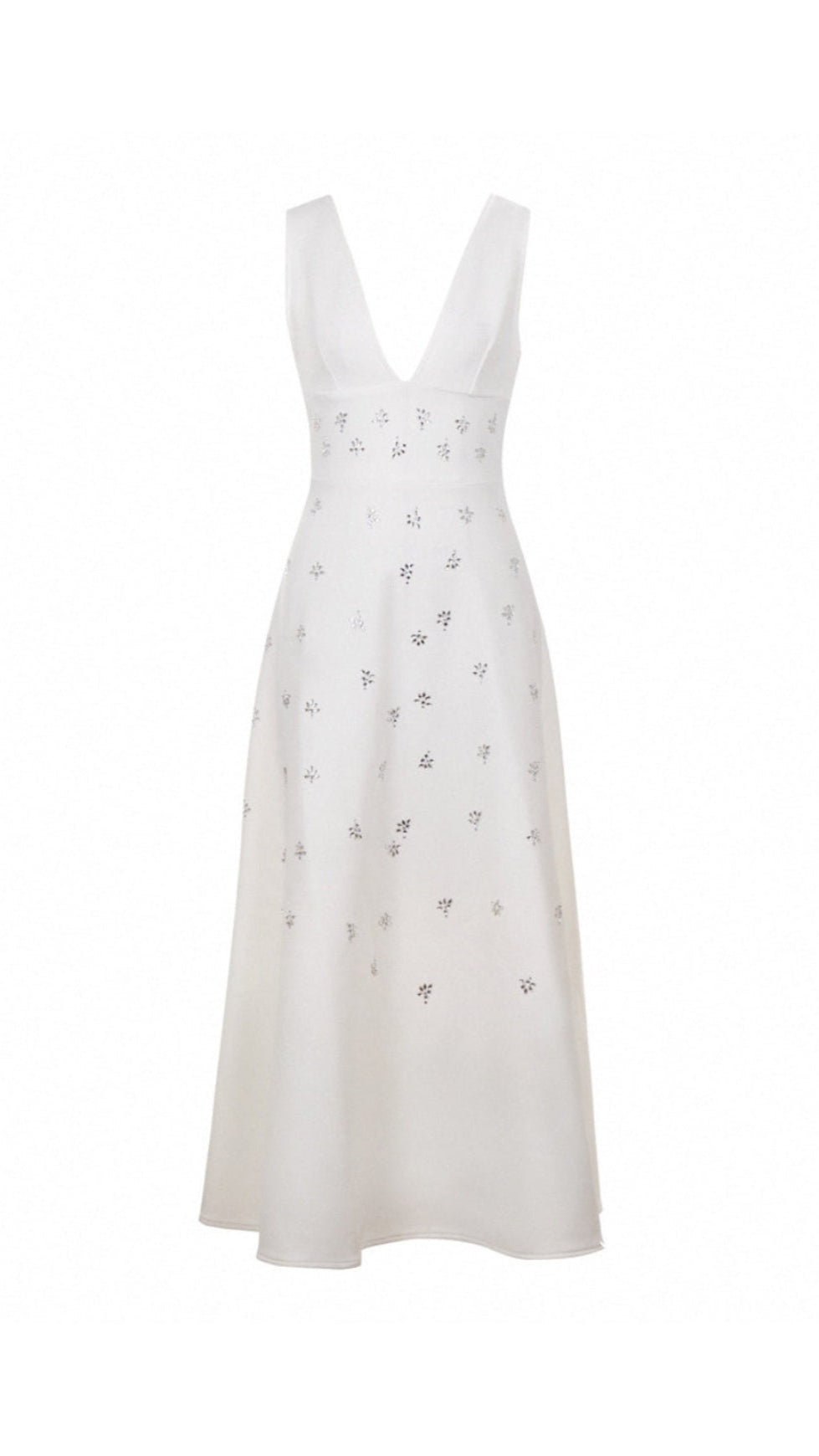 LILY DIAMOND V-NECK MIDI DRESS IN WHITE