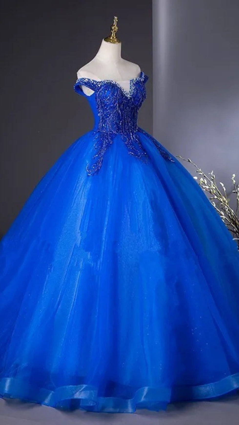 AIIZIE ROYAL BLUE BEADED CORSET BALL GOWN OFF SHOULDER PRINCESS - product image