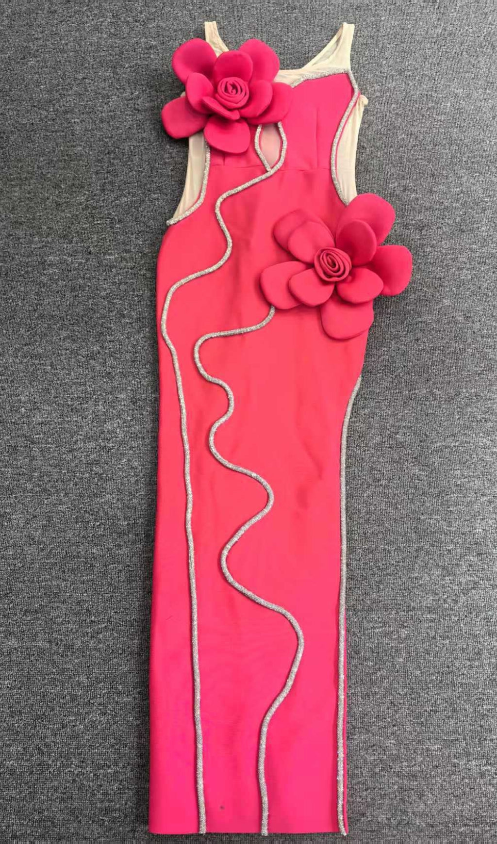 AIIZIE DIAMOND 3D FLOWER SEQUIN BANDAGE MAXI DRESS IN ROSE RED - product image