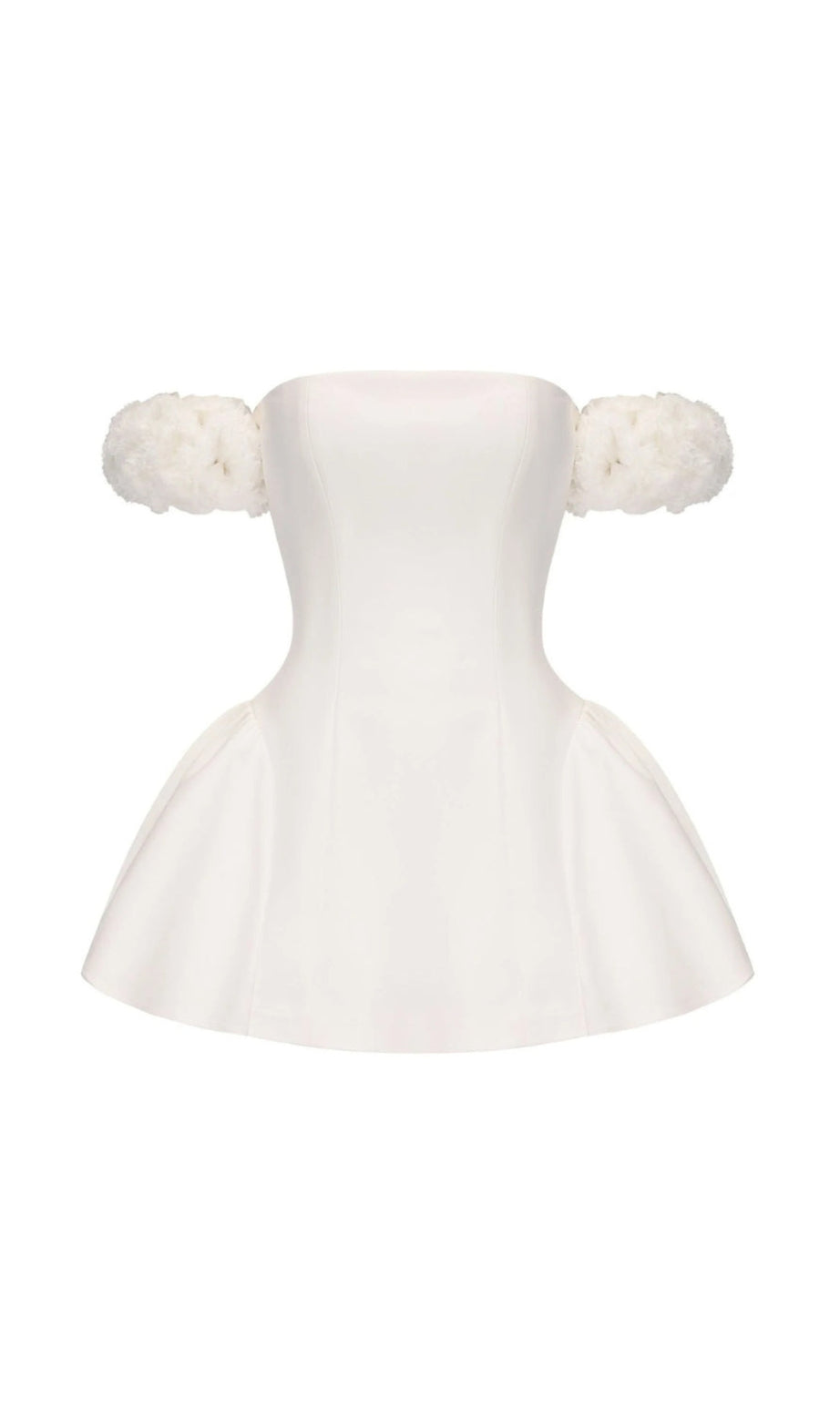 sherry Flower strapless puffy mini dress in white