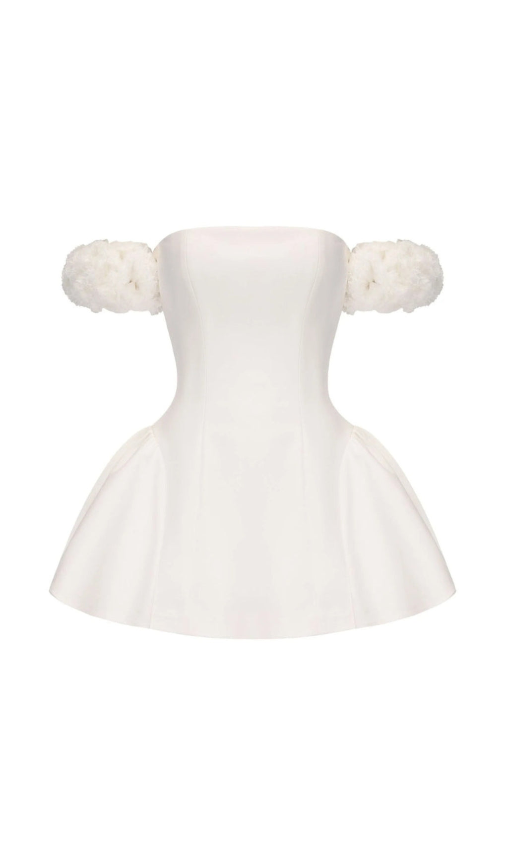 SHERRY FLOWER STRAPLESS PUFFY MINI DRESS IN WHITE