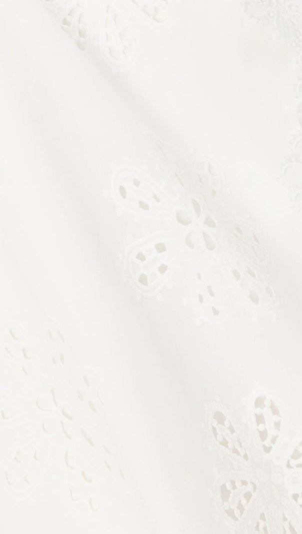 LACE TRIM EMBROIDERY HOLLOW MIDI DRESS IN WHITE