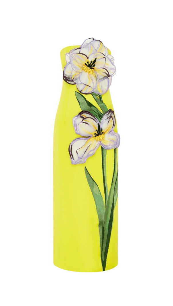 AIIZIE SUZANNE APPLIQUÉ FLORAL BUSTIER MAXI DRESS IN YELLOW - product image