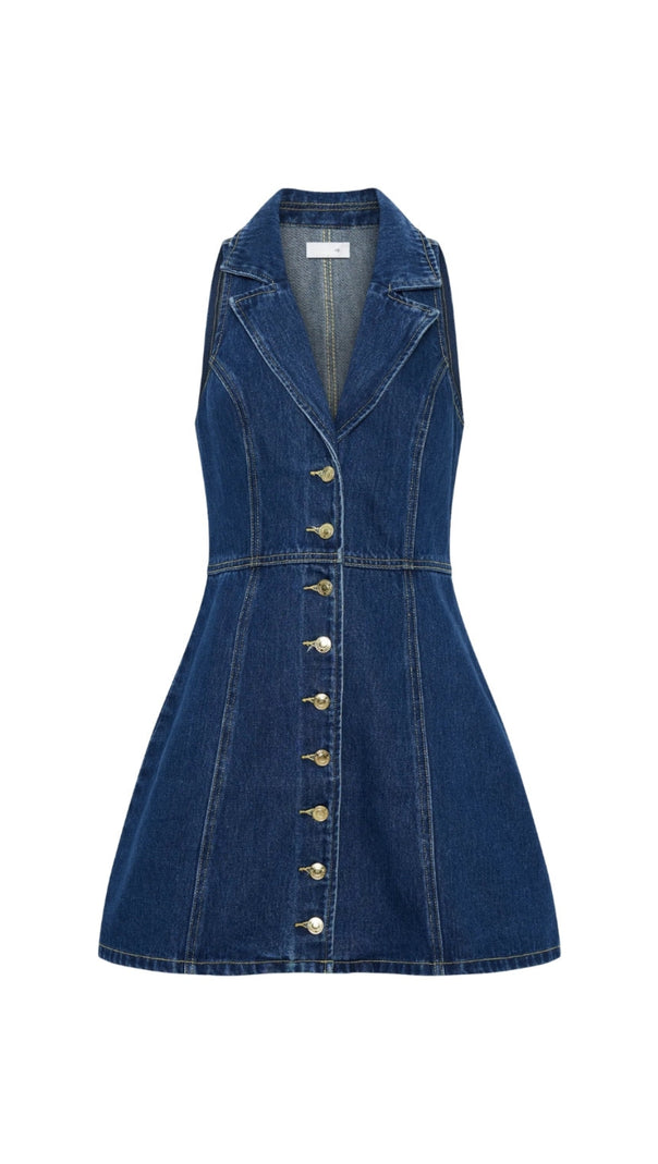 MINI ABITO IN DENIM CON COLLETTO EARTHA - BLU SCURO