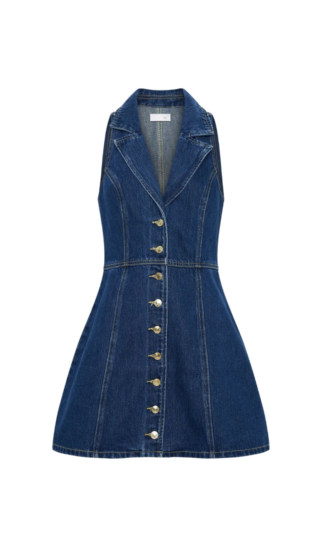 EARTHA COLLARED DENIM MINI DRESS - DARK BLUE