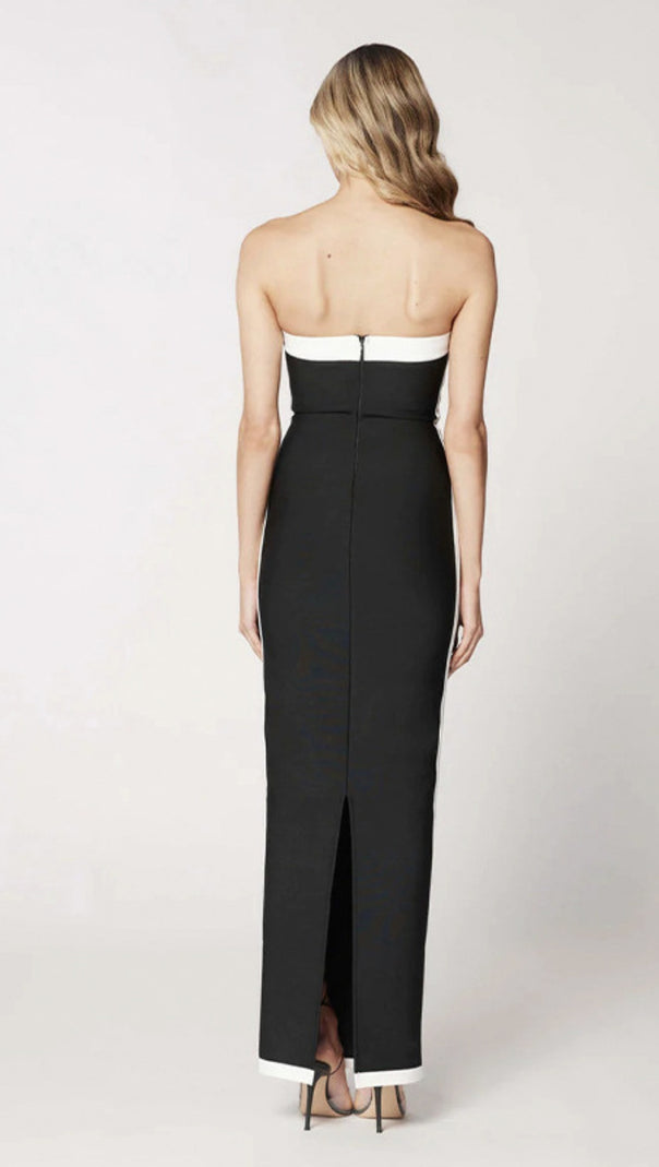 AIIZIE STRAPLESS COLOR - BLOCK BANDAGE MIDI DRESS IN BLACK - product image