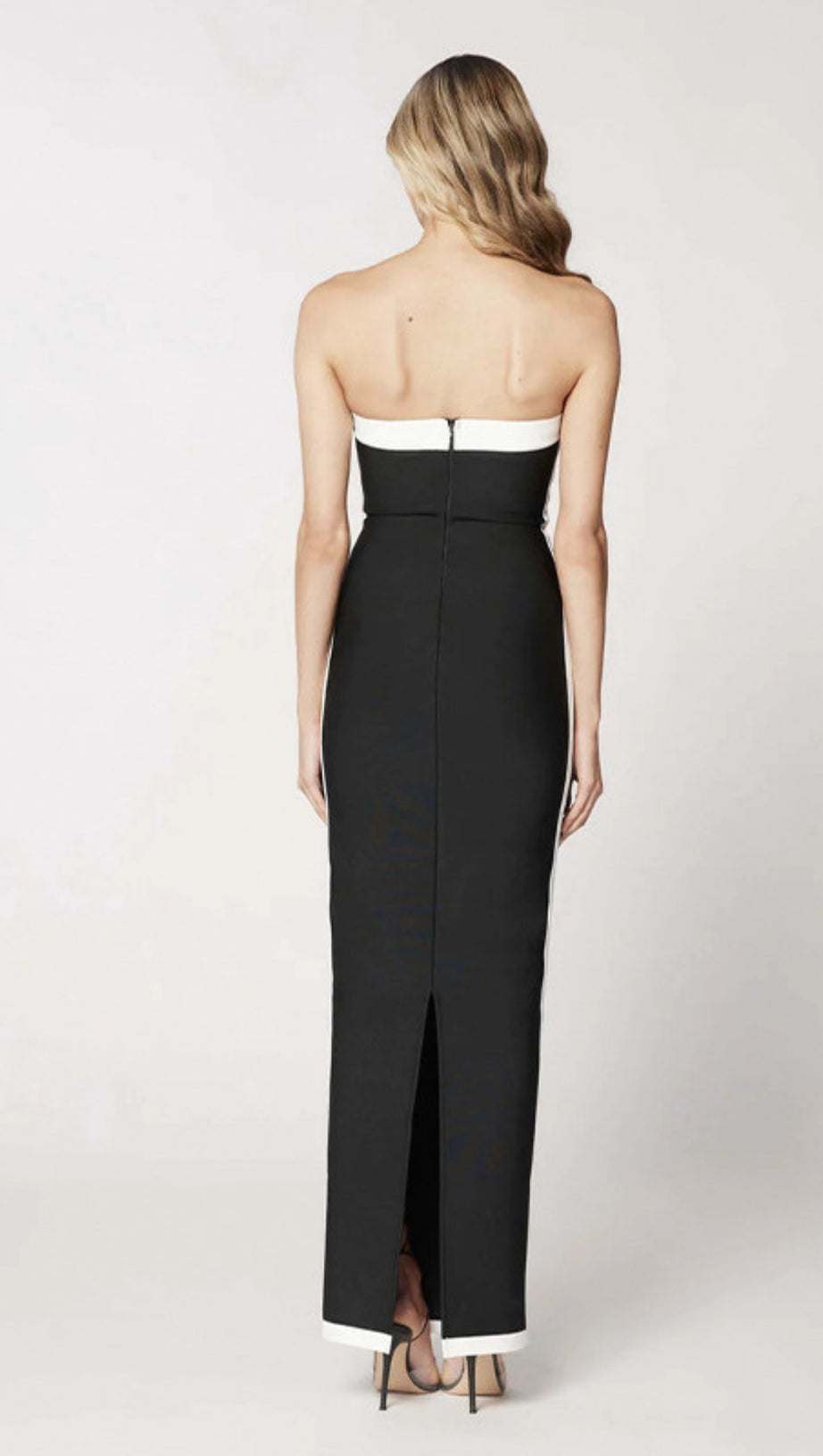 Trägerloses Color-Block-Bandage-Midikleid in Schwarz