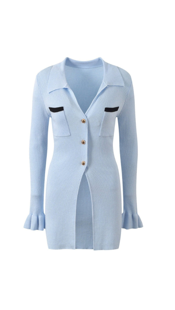 AIIZIE DIANA BLUE RIBBED VISCOSE KNIT LONGLINE TOP - product image