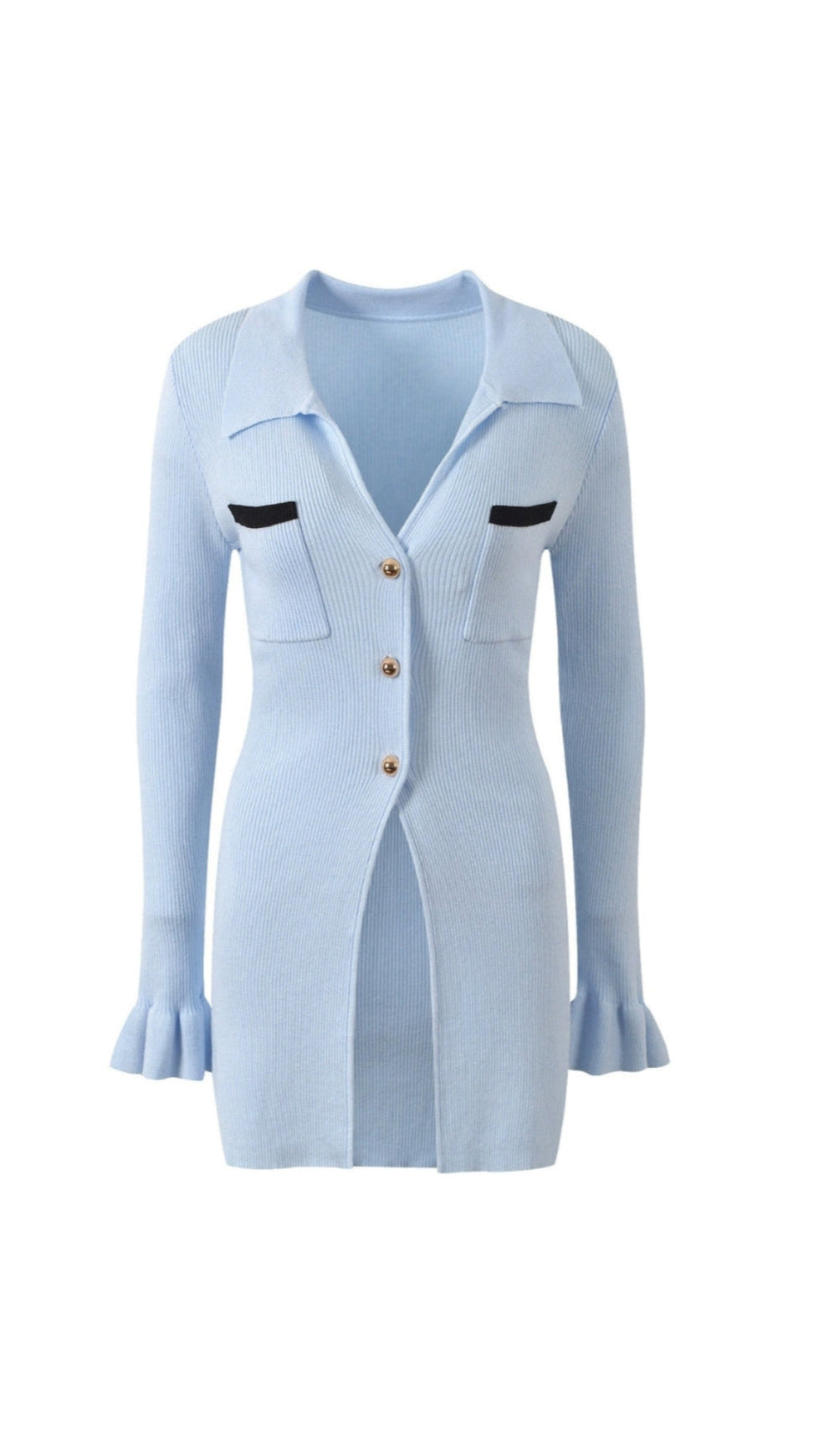 AIIZIE DIANA BLUE RIBBED VISCOSE KNIT LONGLINE TOP - product image