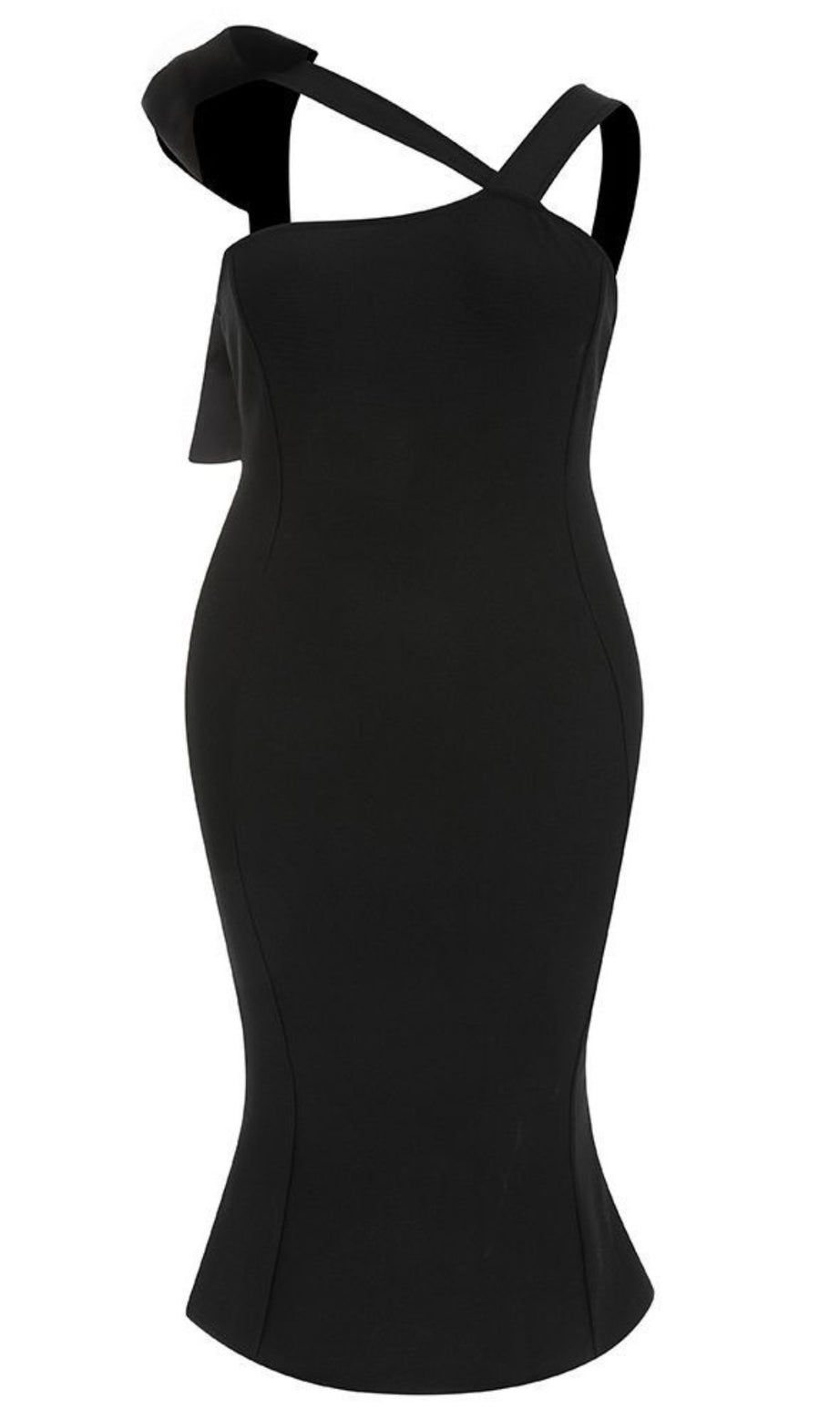 Asymmetrisches Midikleid mit Schleifendetail und Trägern in Schwarz