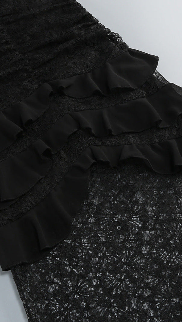 AIIZIE HULDA COTTON LACE HOLLOW MAXI DRESS IN BLACK - product image
