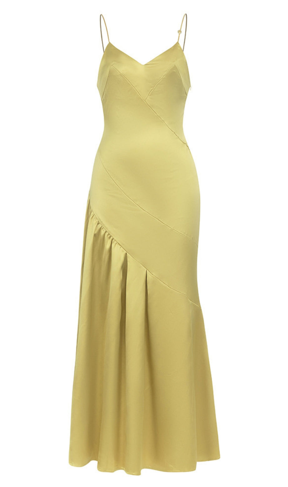 Asymmetrisches Midikleid aus Satin mit Rüschen in Gelb